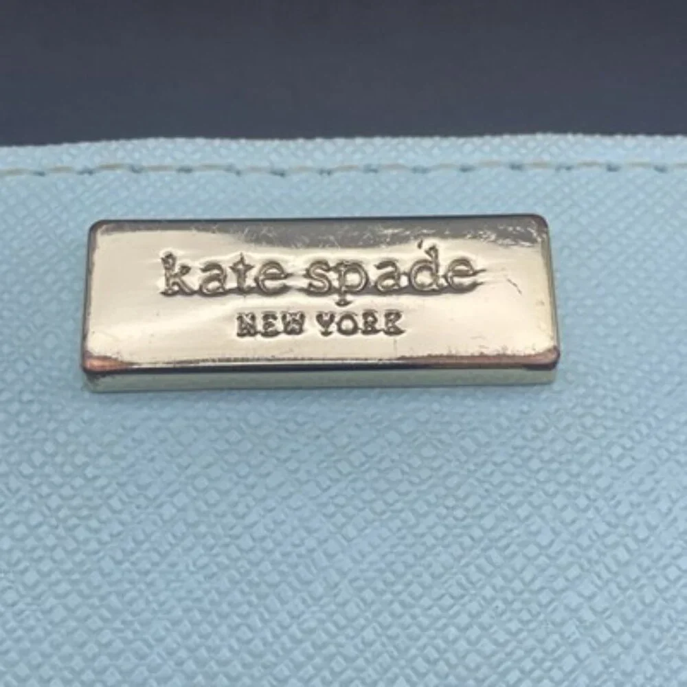 KATE SPADE Wallet Madison Slim Saffiano Leather Pale Blue Bifold LOOK READ - Picture 5 of 7
